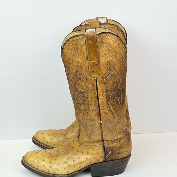 Crown Boot Company Mens Size 8 Tan Ostrich Western Boots - Picture 9 of 10